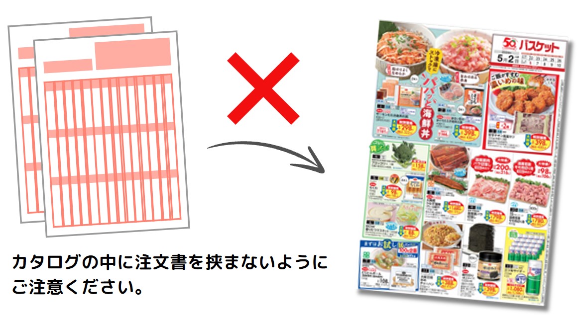 カタログの中に注文書を挟まないようにご注意ください。